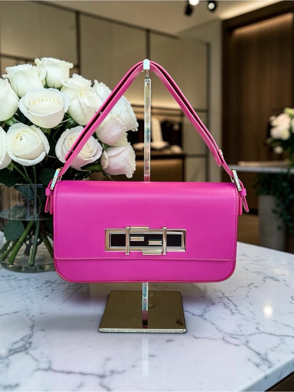 Fendi Calfskin Leather 3Baguette Shoulder Bag